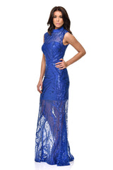 Astelle Blue Tree Effect Sequin Sheer Maxi Dress