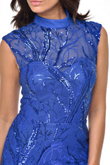 Astelle Blue Tree Effect Sequin Sheer Maxi Dress