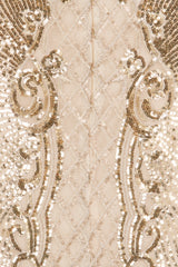 Rumour Vip Nude Gold Sweetheart Bardot Sequin Mini Bodycon Dress