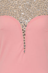 Seska Blush Crystal Plunge Thigh Split Fishtail Maxi Dress