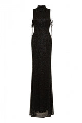 Gigi Black Rainbow High Neck Tie Side Shimmer Sparkle Maxi Dress