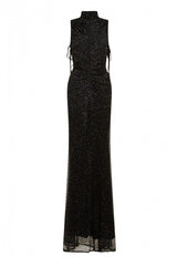 Gigi Black Rainbow High Neck Tie Side Shimmer Sparkle Maxi Dress