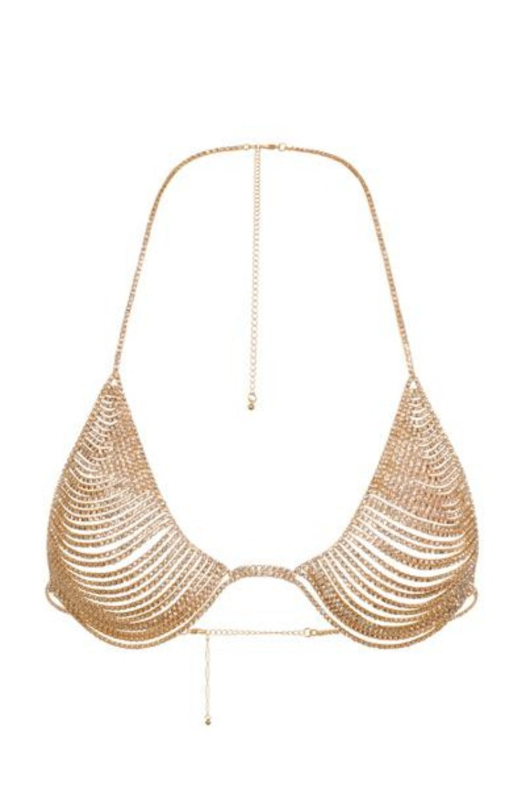 City Glam Gold Crystal Diamante Rhinestone Triangle Bra