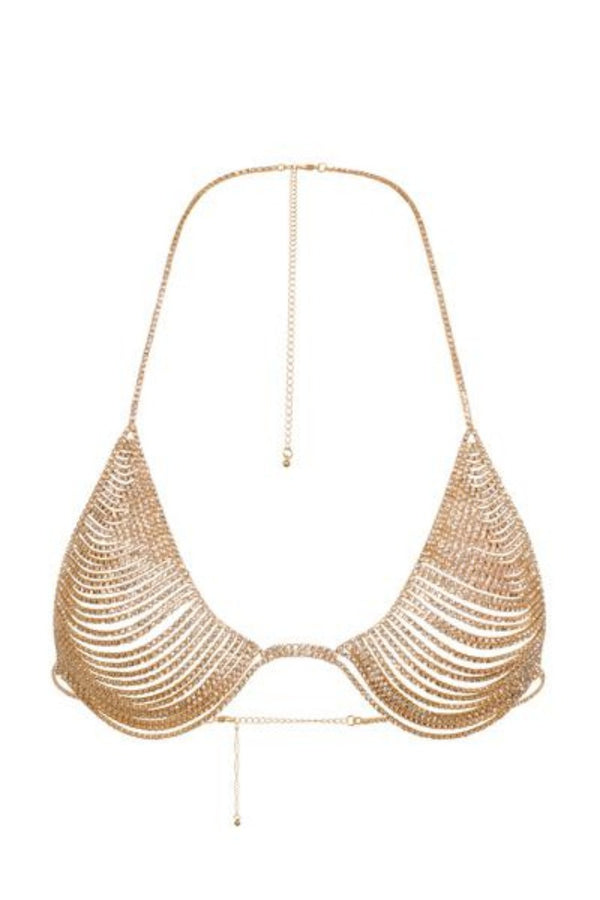 City Glam Gold Crystal Diamante Rhinestone Triangle Bra