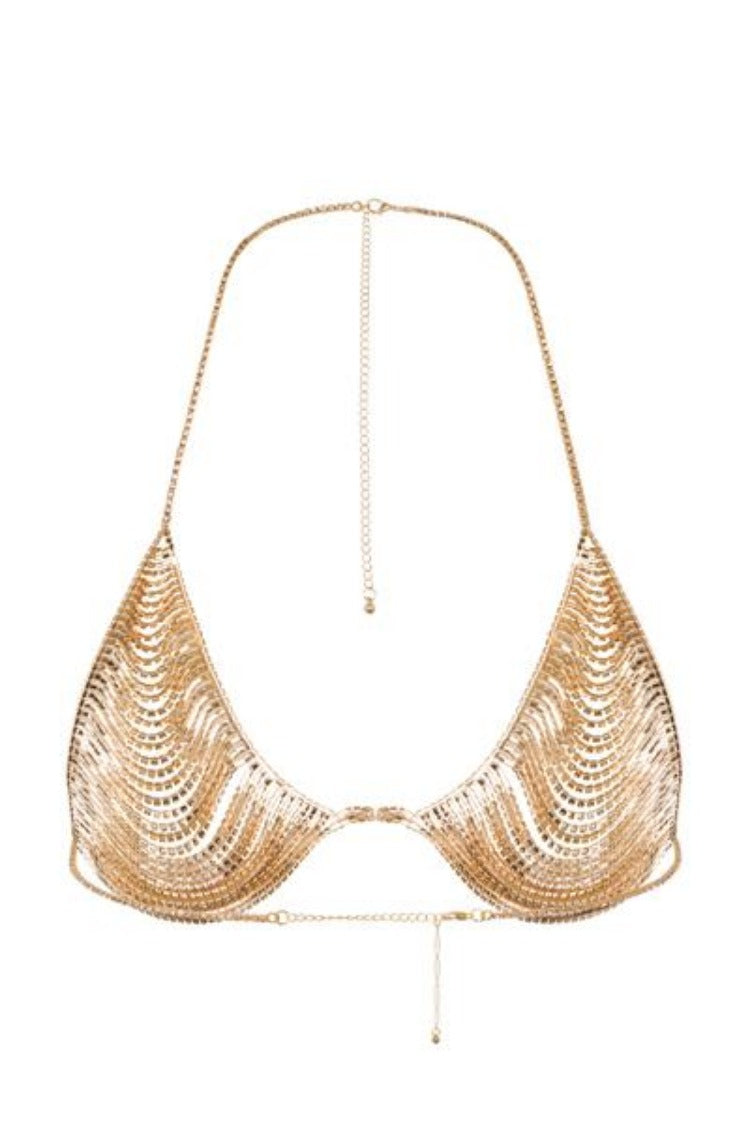 City Glam Gold Crystal Diamante Rhinestone Triangle Bra