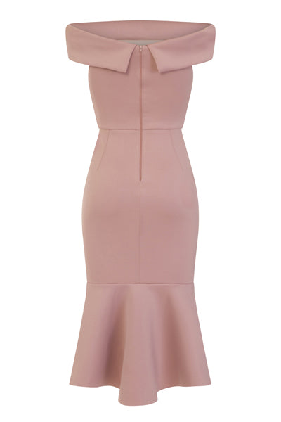 Serena Mocha Bardot Bodycon Peplum Midi Dress – Nazz Collection