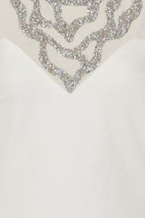 Mika White Sweetheart Mesh Embellished Bust Fitted Midi Dress