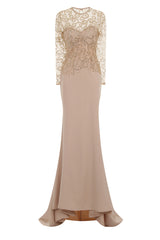 Vanity Sparkle Nude Slinky Fishtail Maxi Dress