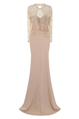 Vanity Sparkle Nude Slinky Fishtail Maxi Dress