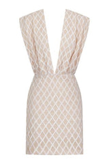 Diaz Nude V Plunge Geometric Sequin Bodycon Dress
