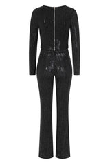Center Stage Black Metallic Mirrored Sequin Co Ord Top Trousers Set