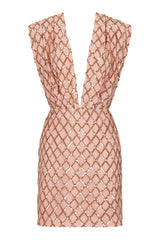 Diaz Rose Gold V Plunge Geometric Sequin Bodycon Dress