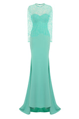 Vanity Sparkle Mint Slinky Fishtail Maxi Dress