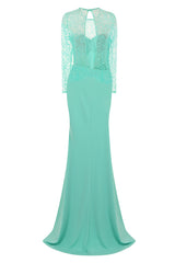 Vanity Sparkle Mint Slinky Fishtail Maxi Dress