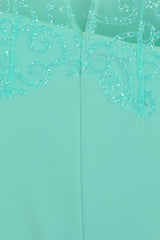 Vanity Sparkle Mint Slinky Fishtail Maxi Dress