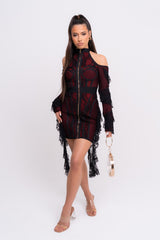 Stormy VIP Luxe Black and Red Ruffle Lace Bandage Bodycon Dress