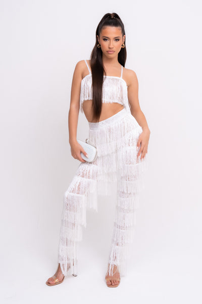 White fringe sales two piece set