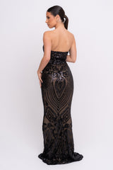 Kenza Black Luxe Sweetheart Plunge Sequin Embellished Fishtail Dress