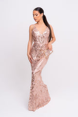 Spotlight Rose Gold Vip Luxe Sequin Backless Mermaid Fishtail Dress