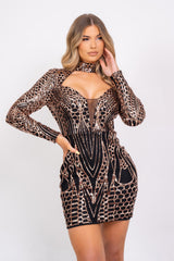 Habibti Black & Rose Gold Luxe Sequin Embellished Hourglass Illusion Dress