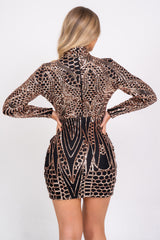 Habibti Black & Rose Gold Luxe Sequin Embellished Hourglass Illusion Dress
