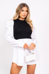 Best Behavior Overlay White and Black Puff Sleeve Shirt Dress