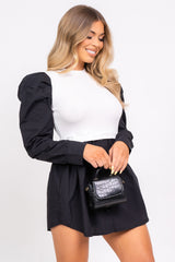 Best Behavior Overlay Black and White Puff Sleeve Shirt Dress
