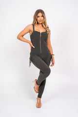 Snatched Khaki Sculpted Cut Out Rope Tie Side Jumpsuit Romper