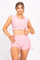 Frankie Blush Pink Honeycomb Sports Top & Shorts Co-ord Fitness Set