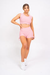 Frankie Blush Pink Honeycomb Sports Top & Shorts Co-ord Fitness Set