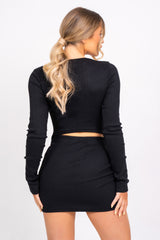 Feel The Vibe Black Two Piece Cardigan Mini Skirt Co-ord Set