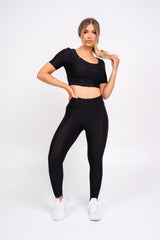 Dion Black Honeycomb Sports Cropped Top & leggings Co-ord Fitness Set