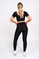 Dion Black Honeycomb Sports Cropped Top & leggings Co-ord Fitness Set