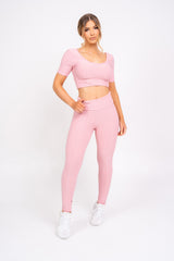 Dion Blush Pink Honeycomb Sports Cropped Top & leggings Co-ord Fitness Set