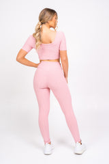 Dion Blush Pink Honeycomb Sports Cropped Top & leggings Co-ord Fitness Set