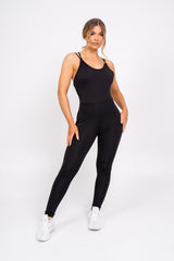 Back At You Black Exposed Strappy Back Bodycon Jumpsuit Romper