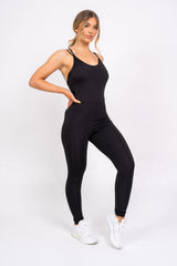 Back At You Black Exposed Strappy Back Bodycon Jumpsuit Romper