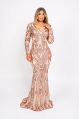 Arabella Rose Gold Luxe Tribal Vip Sequin Plunge Fishtail Dress