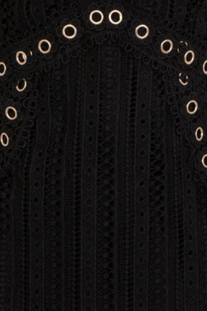 Rio Black Plunge Crochet Rivet Bodycon Midi Dress
