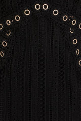 Rio Black Plunge Crochet Rivet Bodycon Midi Dress
