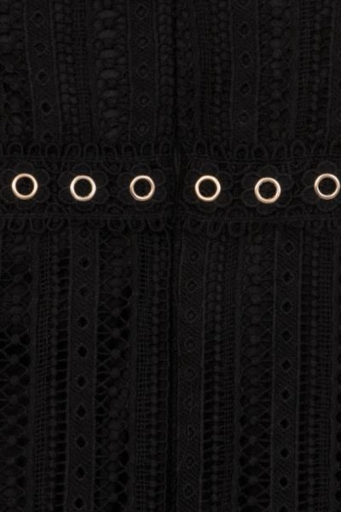 Rio Black Plunge Crochet Rivet Bodycon Midi Dress