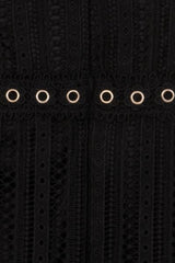 Rio Black Plunge Crochet Rivet Bodycon Midi Dress