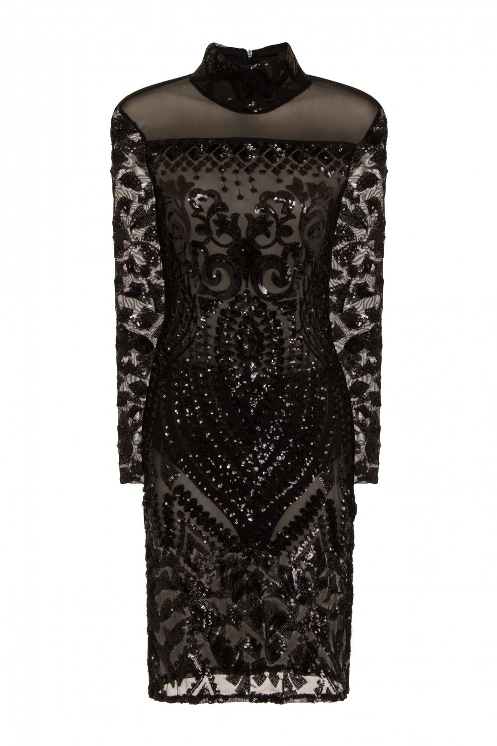 Mimi Black Luxe Sequin Embellished Transparent Midi Dress