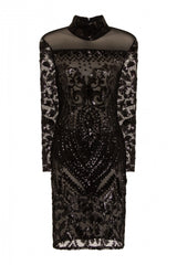 Mimi Black Luxe Sequin Embellished Transparent Midi Dress