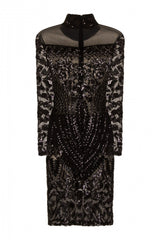 Mimi Black Luxe Sequin Embellished Transparent Midi Dress