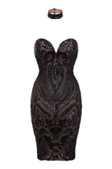Aphrodite Black Luxe Sweetheart Plunge Sequin Embellished Midi Dress
