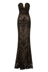 Kenza Black Luxe Sweetheart Plunge Sequin Embellished Fishtail Dress