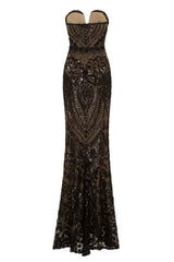 Kenza Black Luxe Sweetheart Plunge Sequin Embellished Fishtail Dress