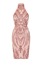 Bonita Pink Luxe Tribal Sequin Embellished Backless Midi Dress
