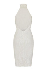 Bonita White Luxe Tribal Sequin Embellished Backless Midi Dress